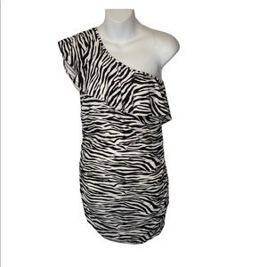 Retro Zebra Print Off One Shoulder Rushed Sides Top Sexy Date Night L & XL